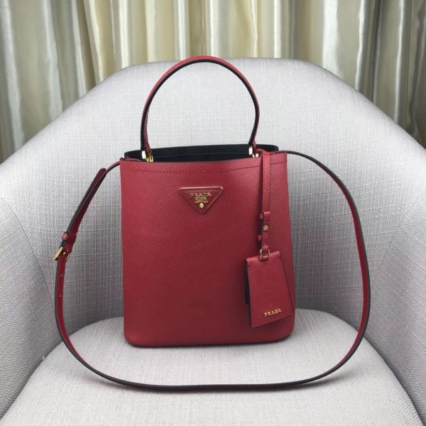 Prada Saffiano North South Double Medium Bag Red High