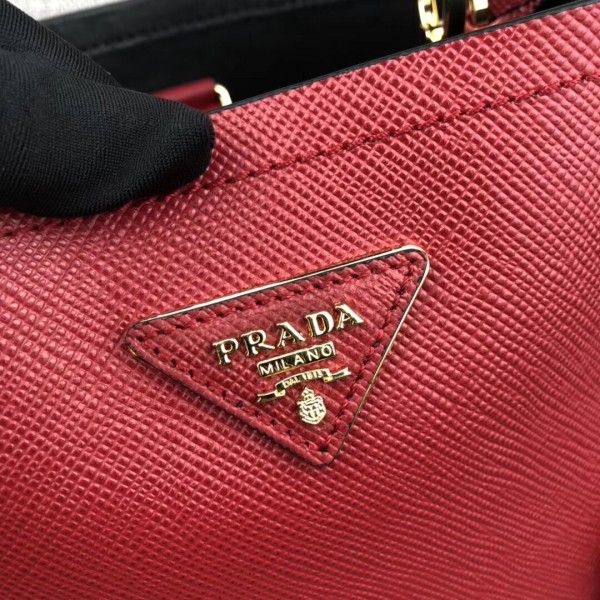 Prada Saffiano North South Double Medium Bag Red High