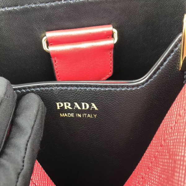 Prada Saffiano North South Double Medium Bag Red High