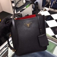 Prada Saffiano North South Double Medium Bag Black High