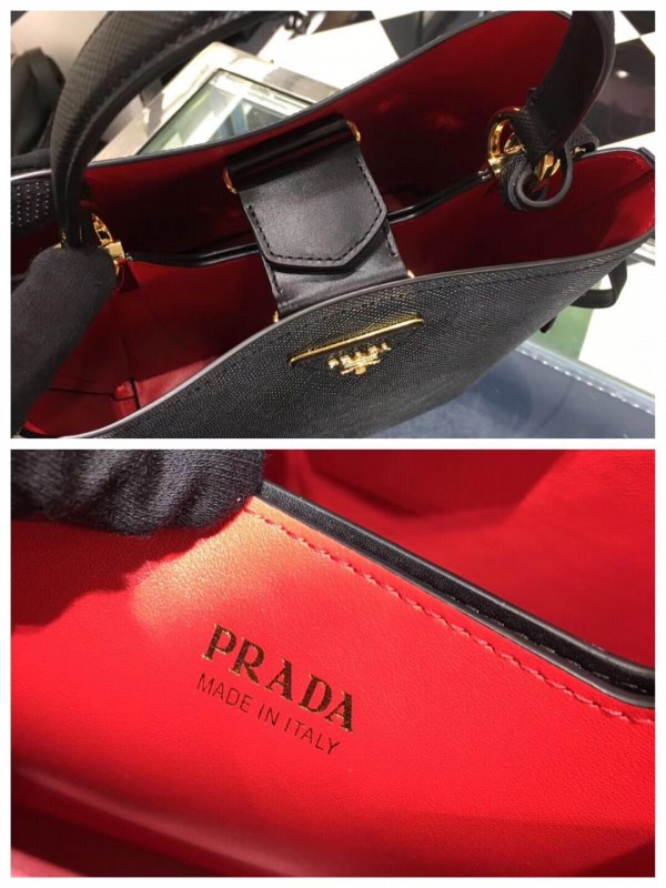 Prada Saffiano North South Double Medium Bag Black High