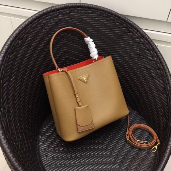 Prada Saffiano Double Bag Brown High