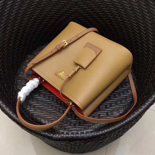 Prada Saffiano Double Bag Brown High