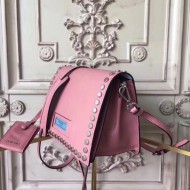 Prada Etiquette Bag In Pink Calfskin With Metal Stud Trim High