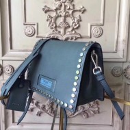 Prada Etiquette Bag In Blue Calfskin With Metal Stud Trim High