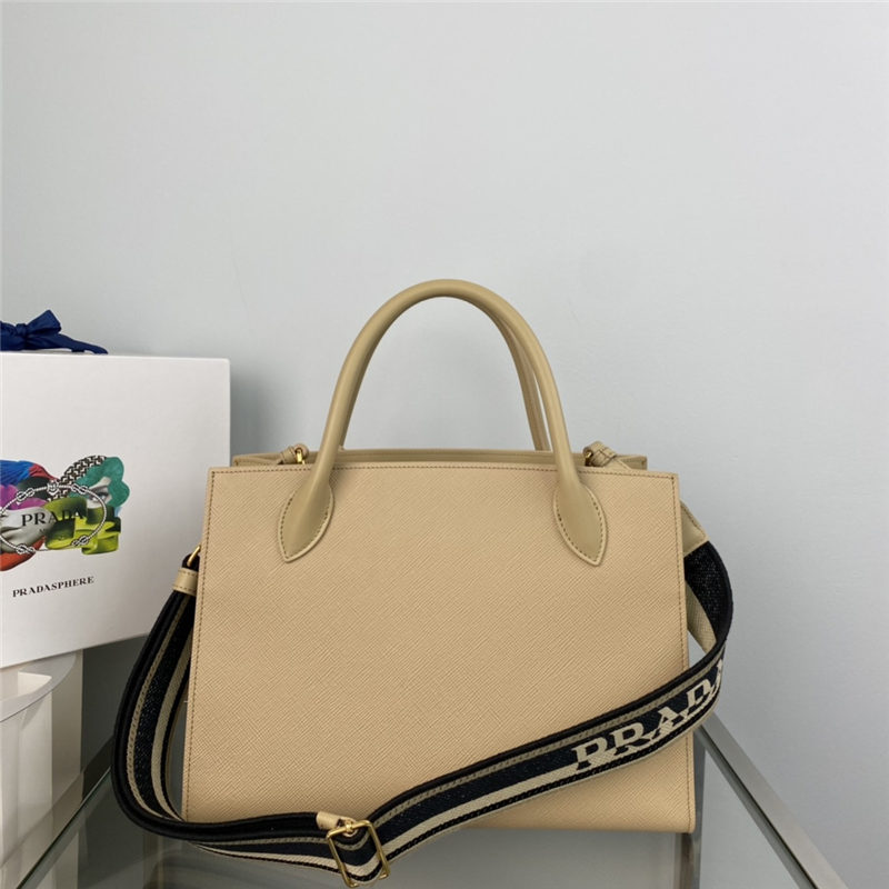 Prada Large Monochrome Bag 1BA155 In Beige Saffiano Leather High