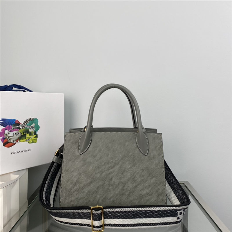 Prada Monochrome Bag 1BA156 In Grey Saffiano Leather High