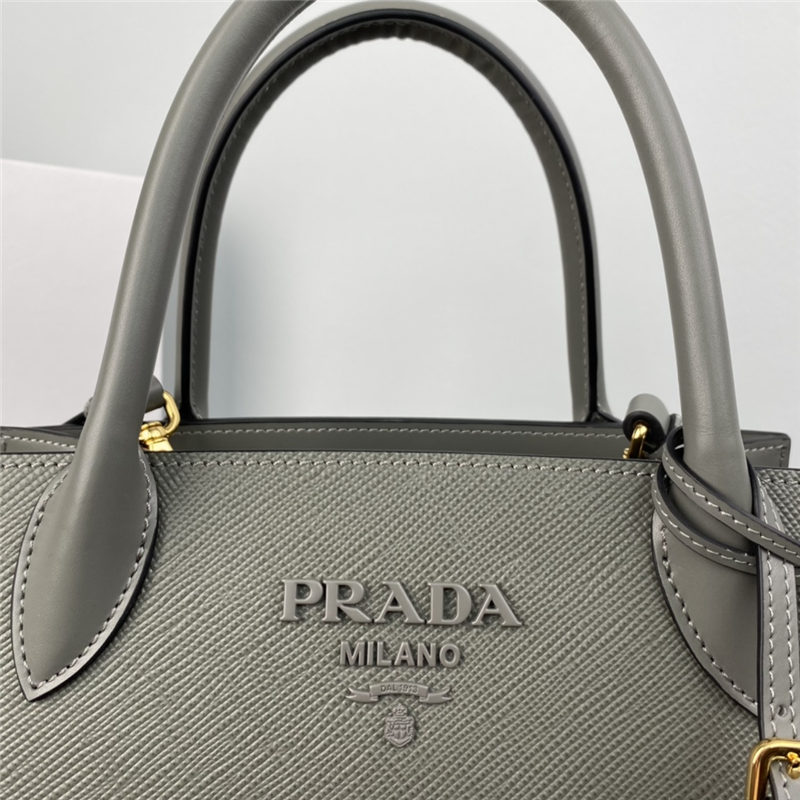 Prada Monochrome Bag 1BA156 In Grey Saffiano Leather High