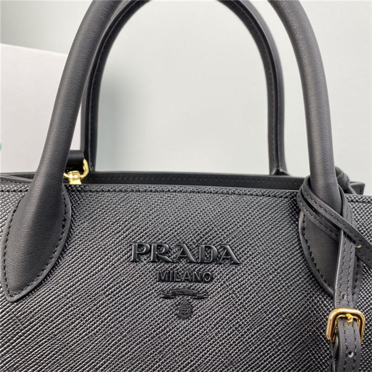 Prada Monochrome Bag 1BA156 In Black Saffiano Leather High