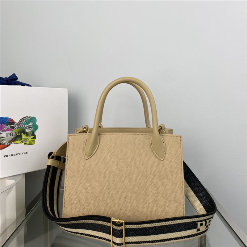 Prada Monochrome Bag 1BA156 In Beige Saffiano Leather High