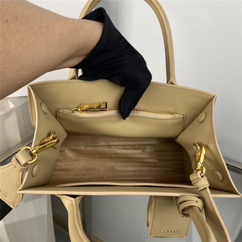 Prada Monochrome Bag 1BA156 In Beige Saffiano Leather High