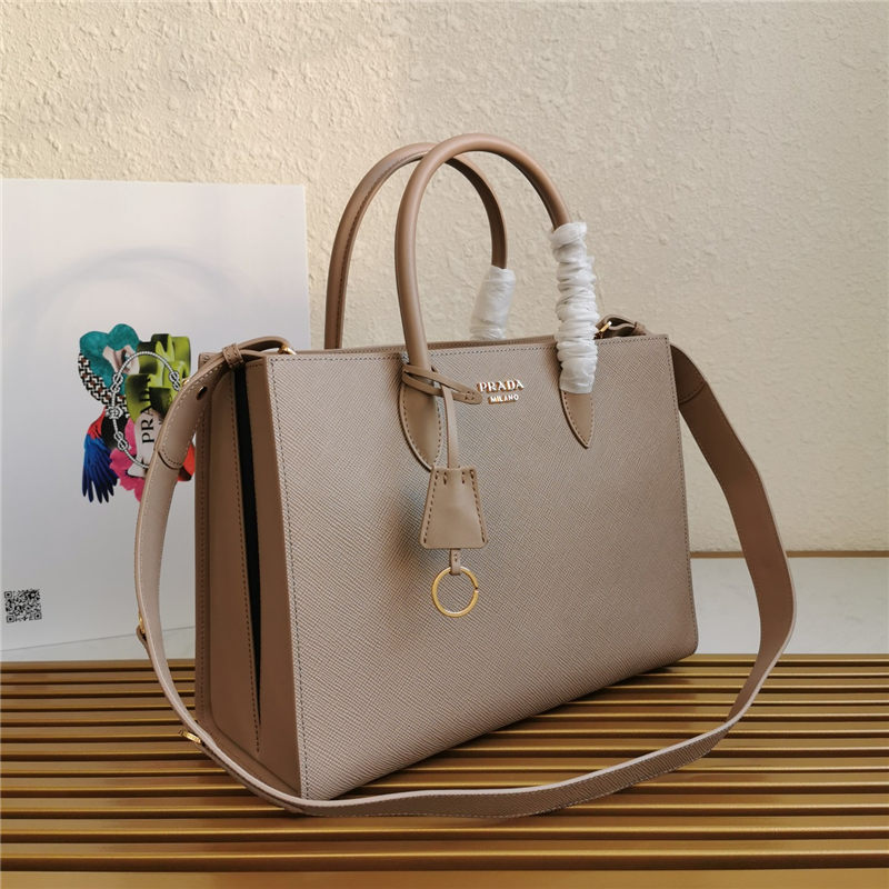 Prada Large Saffiano Leather Handbag Tote Taupe High