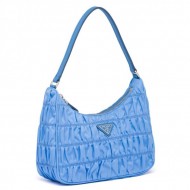 Prada Mini Hobo Bag In Blue Nylon and Leather High