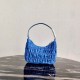 Prada Mini Hobo Bag In Blue Nylon and Leather High