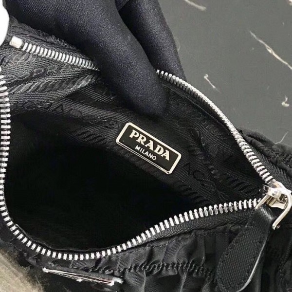 Prada Mini Hobo Bag In Black Nylon and Leather High