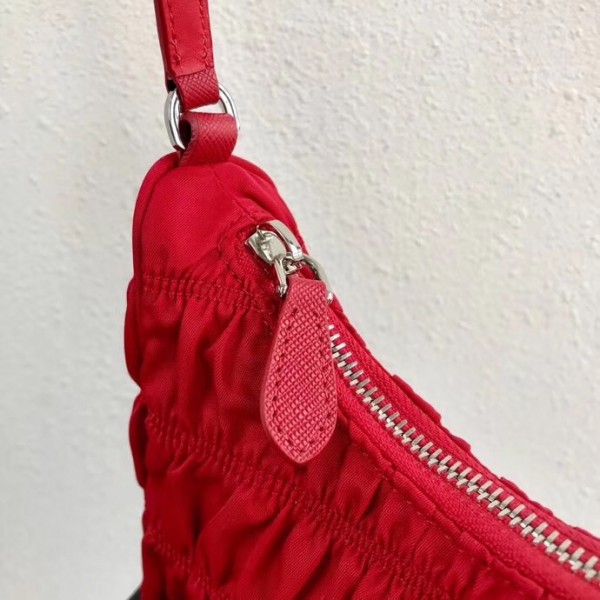 Prada Mini Hobo Bag In Red Nylon and Leather High