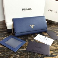 Prada Continental Wallet In Blue Saffiano Leather High