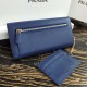 Prada Continental Wallet In Blue Saffiano Leather High