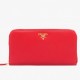 Prada Zipped Wallet In Red Saffiano Leather High