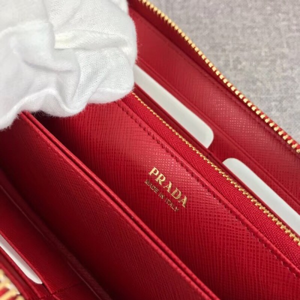 Prada Zipped Wallet In Red Saffiano Leather High