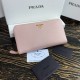 Prada Zipped Wallet In Light Pink Saffiano Leather High