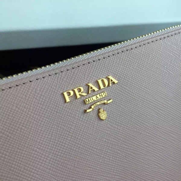 Prada Zipped Wallet In Light Pink Saffiano Leather High