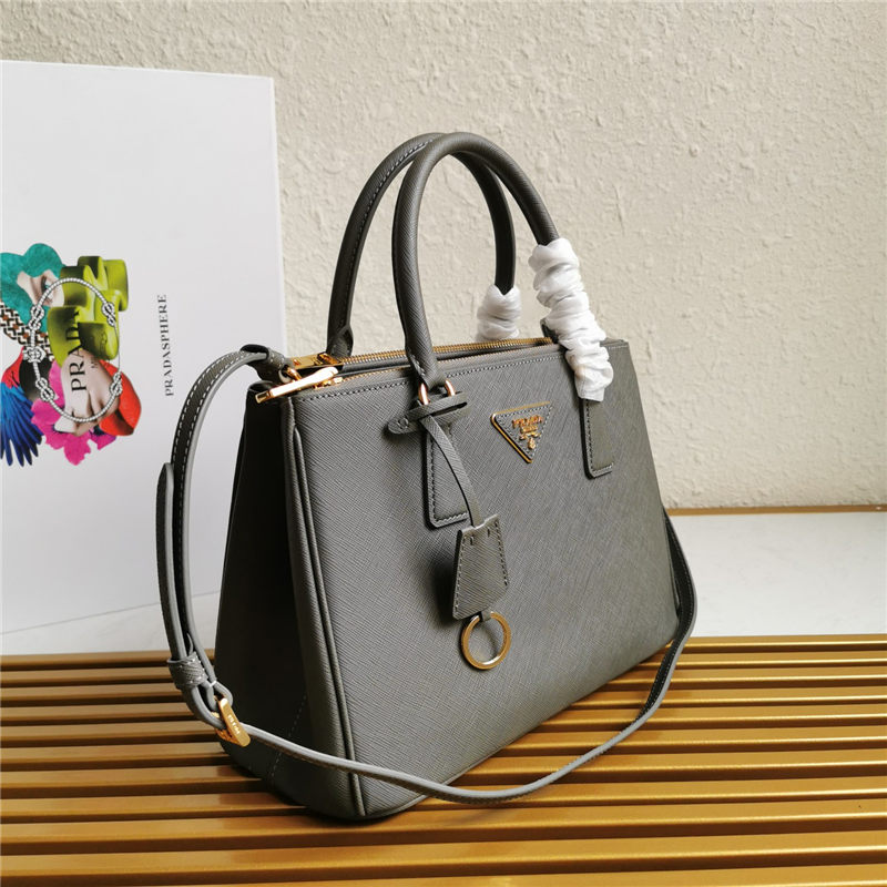 Prada Medium Galleria Bag In Saffiano Leather Grey High