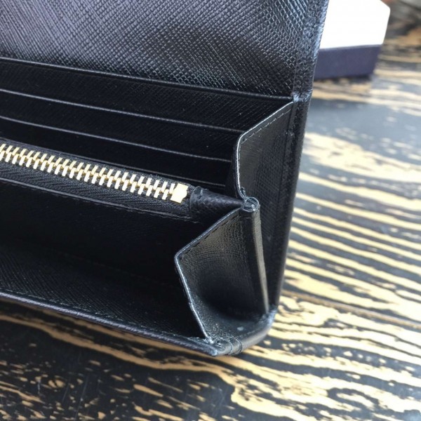 Prada Continental Wallet In Black Saffiano Leather High