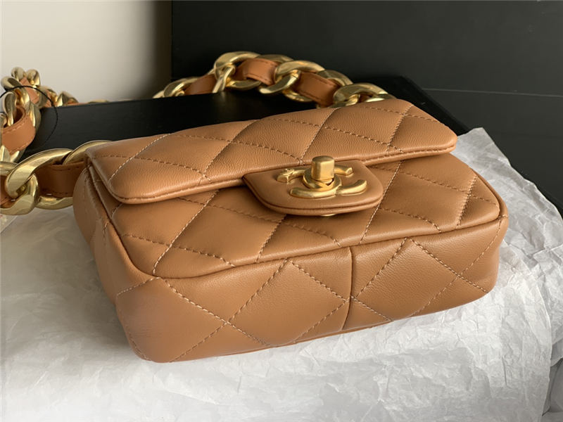 MINI FLAP BAG AS3213 Lambskin & Gold-Tone Metal Caramel A