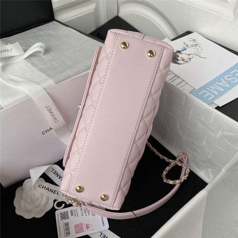 SMALL FLAP BAG WITH TOP HANDLE Grained Calfskin Gold Metal Pink A