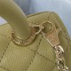 MINI FLAP BAG WITH TOP HANDLE Grained Calfskin Gold Metal Mustard A