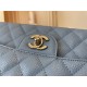 Medium CLASSIC HANDBAG Grained Calfskin Blue Silver Metal A