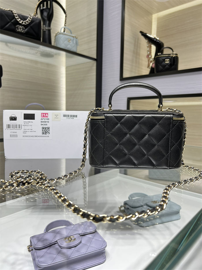 Chanel VANITY WITH CHAIN AP2199 Lambskin Gold-Tone Metal Black High