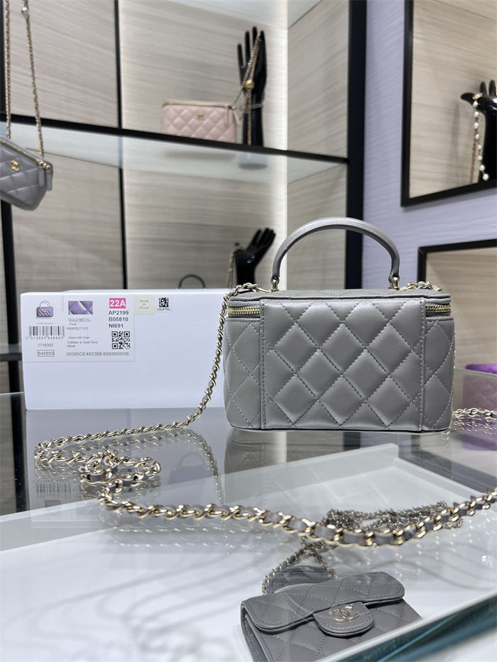 Chanel VANITY WITH CHAIN AP2199 Lambskin Gold-Tone Metal Grey High