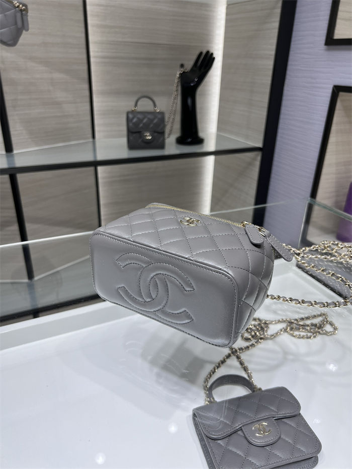 Chanel VANITY WITH CHAIN AP2199 Lambskin Gold-Tone Metal Grey High