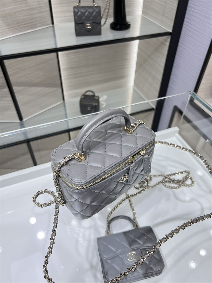 Chanel VANITY WITH CHAIN AP2199 Lambskin Gold-Tone Metal Grey High