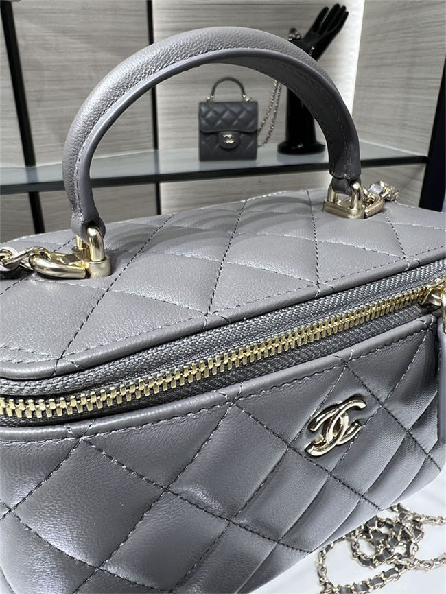 Chanel VANITY WITH CHAIN AP2199 Lambskin Gold-Tone Metal Grey High