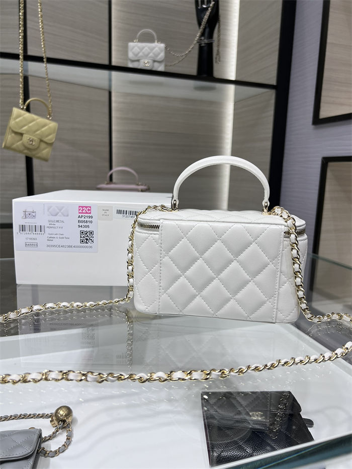 Chanel VANITY WITH CHAIN AP2199 Lambskin Gold-Tone Metal White High