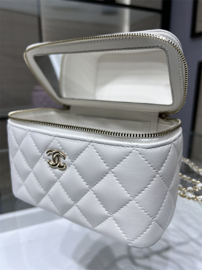 Chanel VANITY WITH CHAIN AP2199 Lambskin Gold-Tone Metal White High