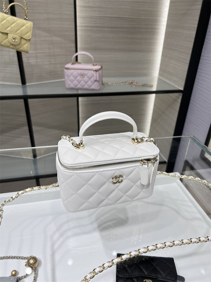 Chanel VANITY WITH CHAIN AP2199 Lambskin Gold-Tone Metal White High