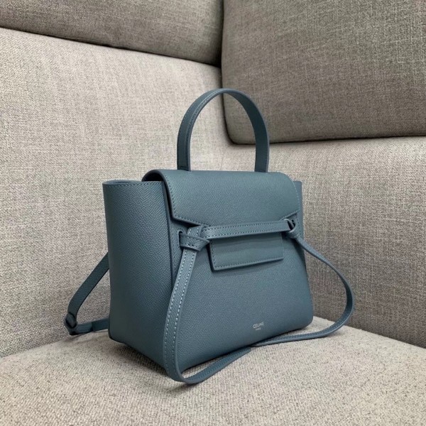 Celine Nano Belt Bag In Slate Blue Grained Calfskin High