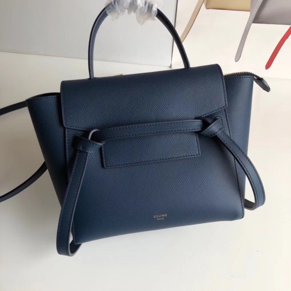 Celine Nano Belt Bag In Navy Blue Grained Calfskin High