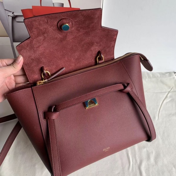 Celine Micro Belt Bag In Light Burgundy Grained Calfskin High