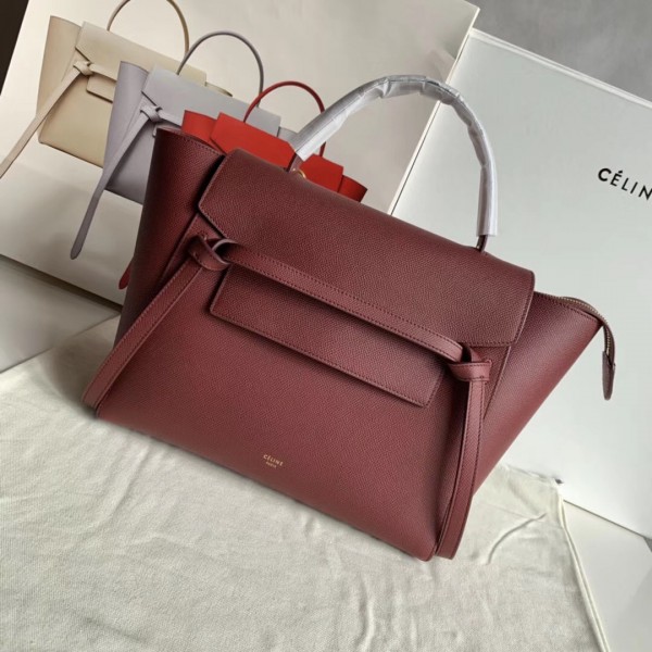 Celine Mini Belt Bag In Bordeaux Grained Calfskin High