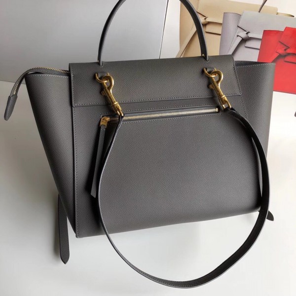 Celine Mini Belt Bag In Grey Grained Calfskin High