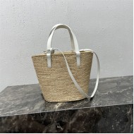 TEEN SUPPLE CELINE CLASSIC PANIER IN RAFFIA AND CALFSKIN High