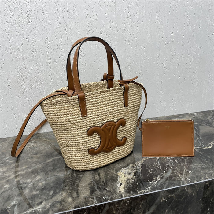 TEEN SUPPLE CELINE CLASSIC PANIER IN RAFFIA AND CALFSKIN High