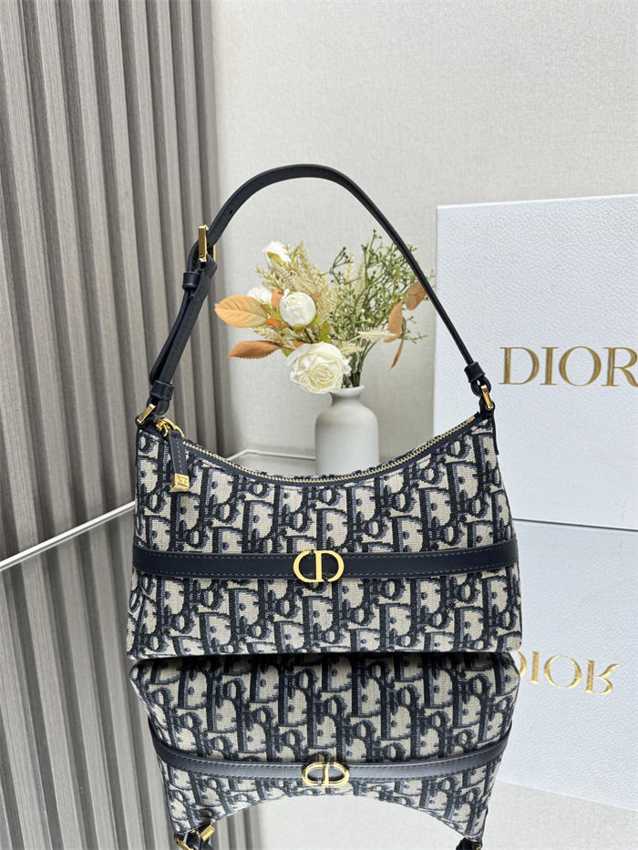 30 Montaigne Mini Hobo Shoulder Bag Dior Oblique Jacquard Blue High