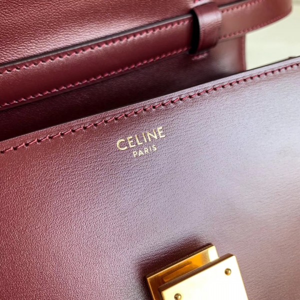 Celine Teen Classic Box Bag In Burgundy Box Calfskin High