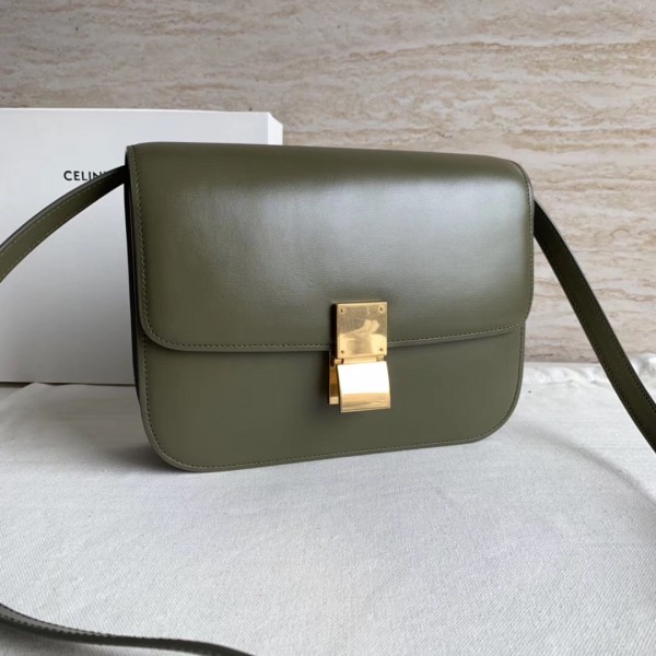 Celine Medium Classic Box Bag In Army Green Box Calfskin High